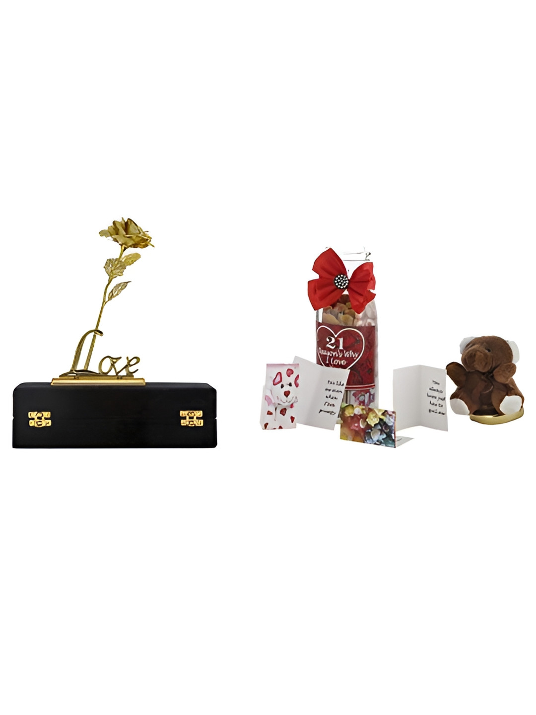 INTERNATIONAL GIFT Small Greeting Card Inside Message Bottle and Gold Rose with Love Stan