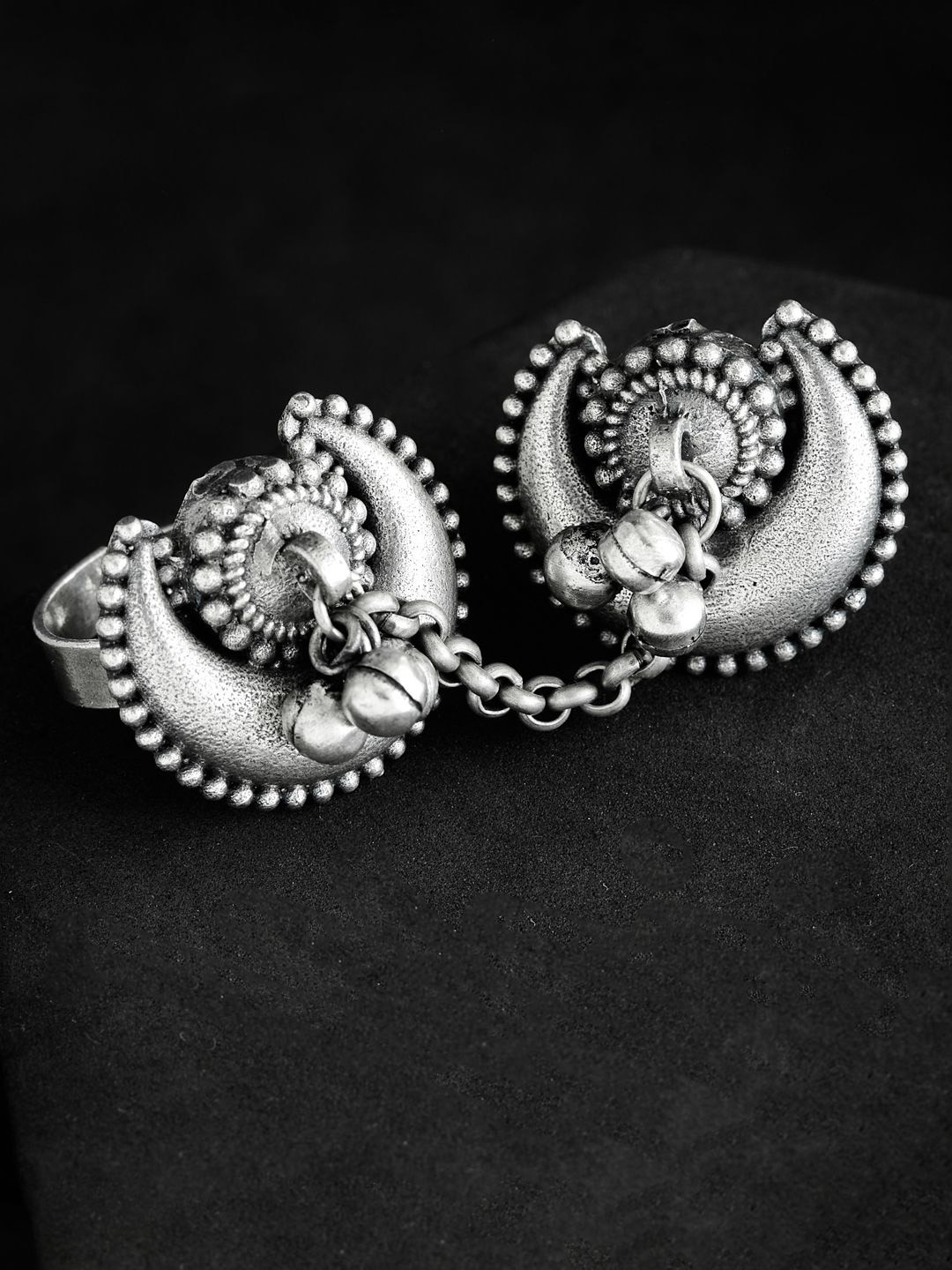 ATIBELLE Silver Plated Half Moon Shaped German Silver Finger Ring