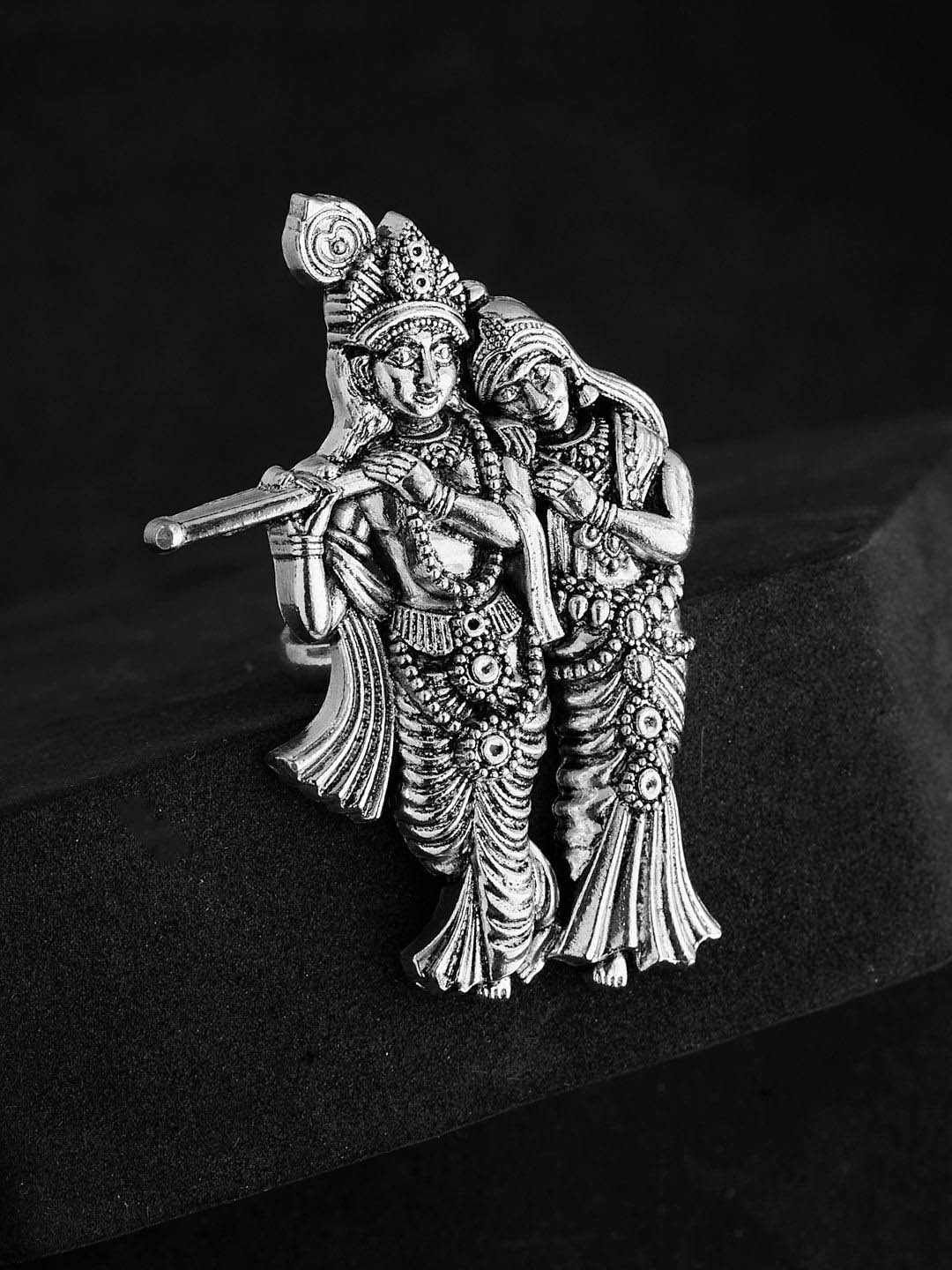 ATIBELLE Silver Plated Radha Krishna Idoal German Silver Finger Ring