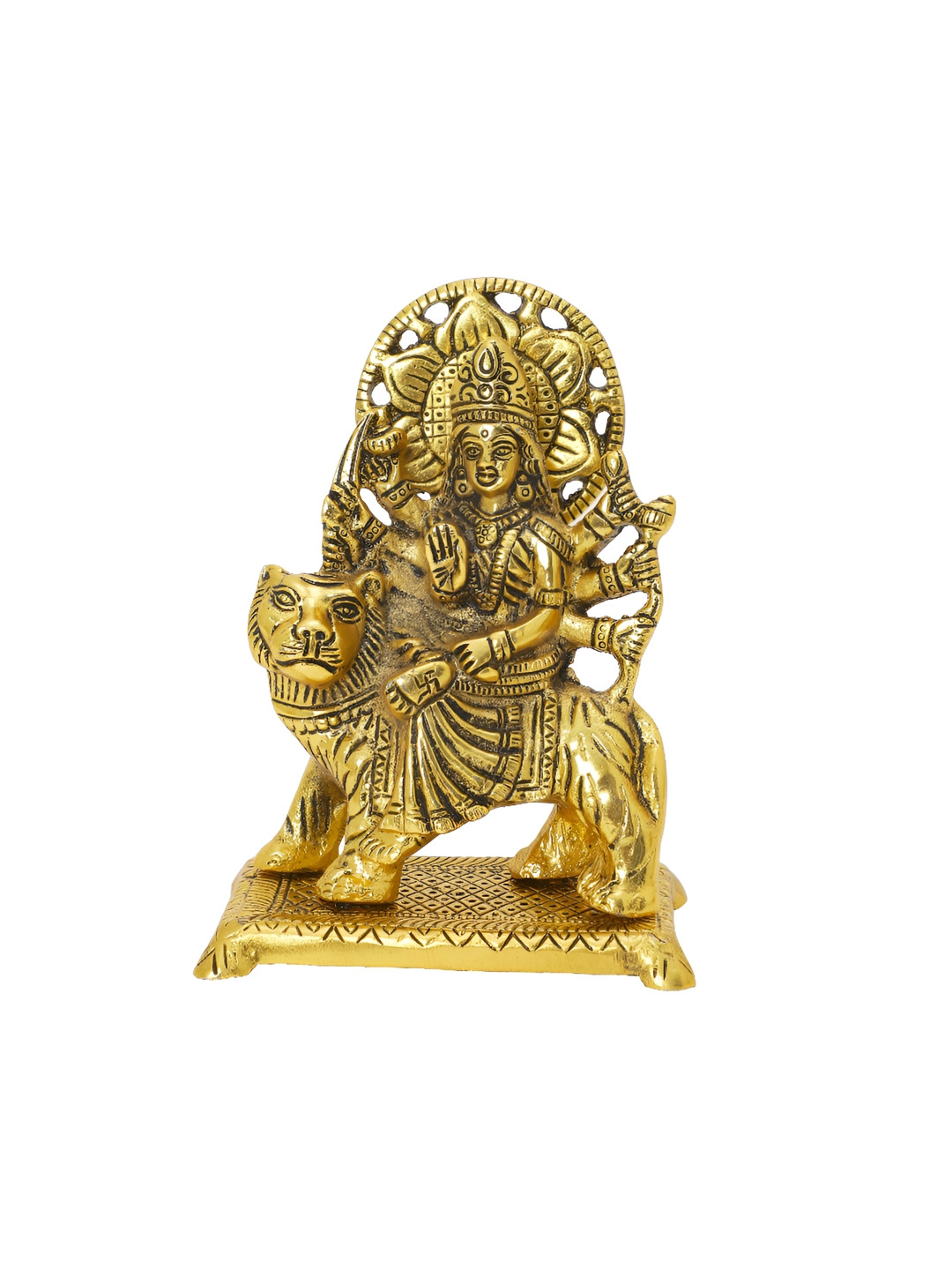 INTERNATIONAL GIFT Durga Mata Gold Metal Metallic Prayer Room Medium Showpiece - 6.1 Inches