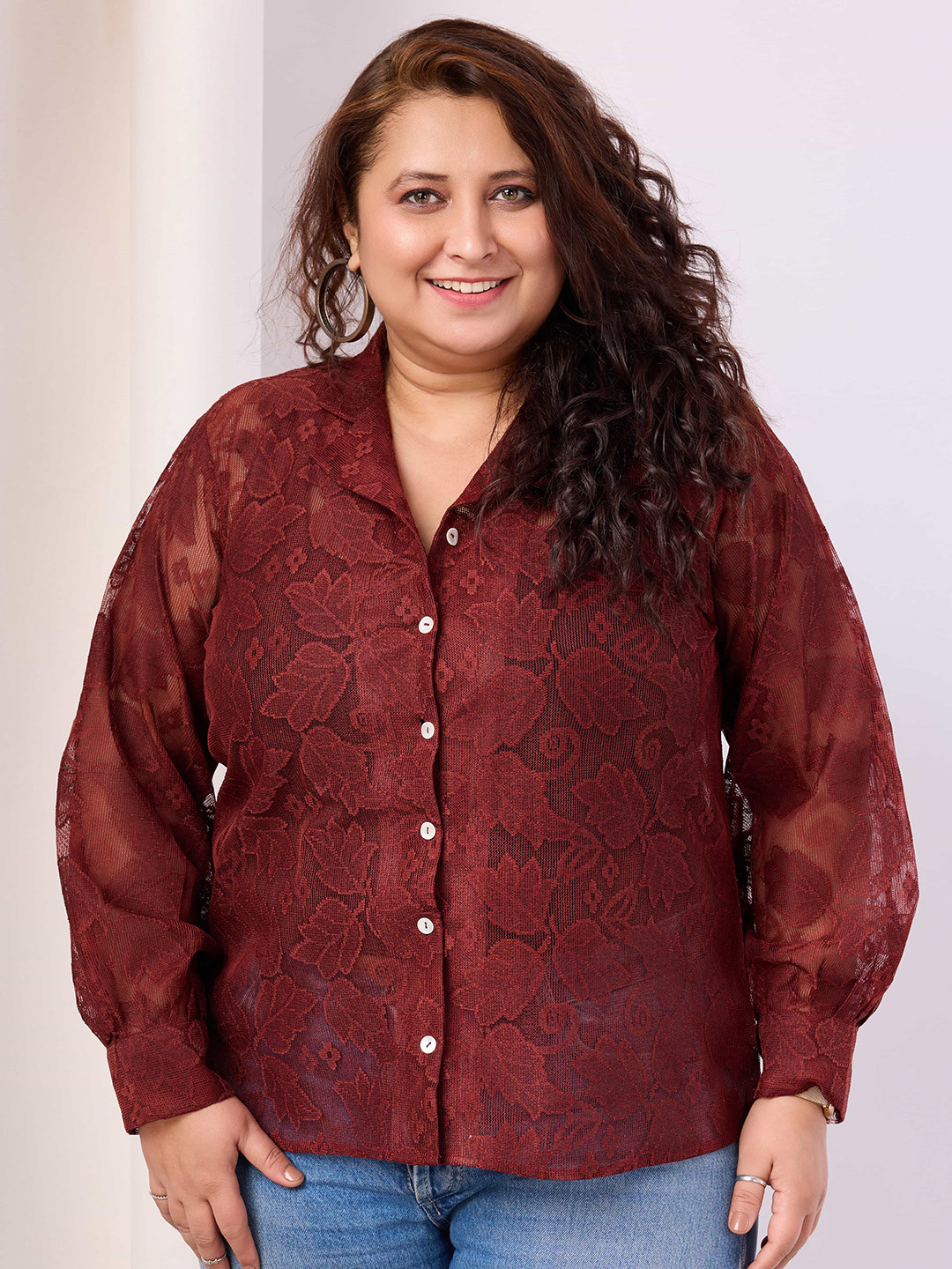 RACHNA Plus Size Standard Cuban Collar Self Design Party Shirt