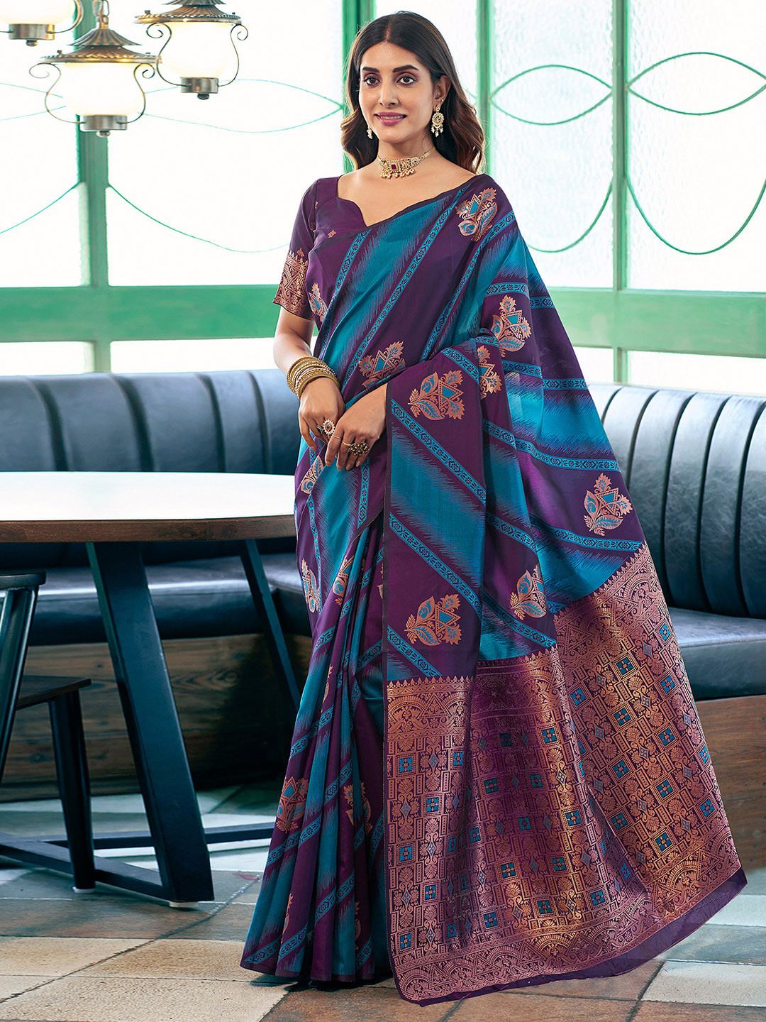 Satrani Woven Design Zari Banarasi Saree