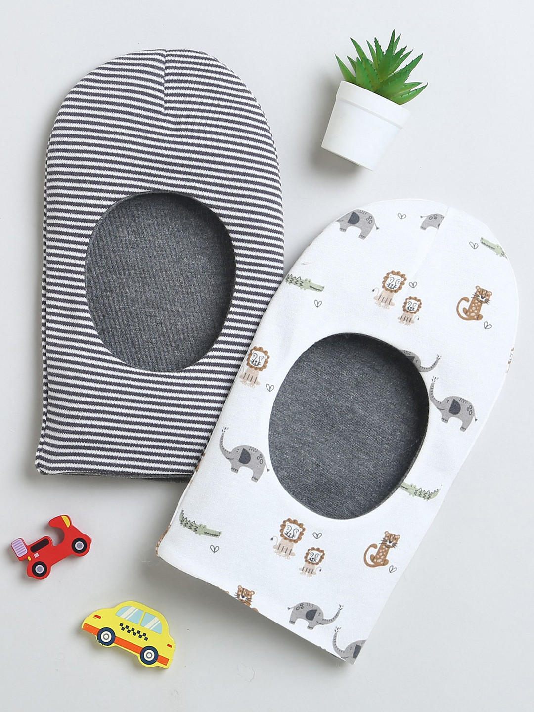BUMZEE Infants Boys Pack Of 2 Printed Reversible Balaclava Caps