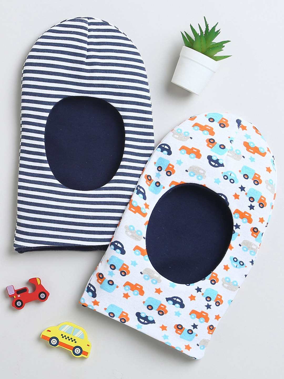 BUMZEE Boys Pack Of 2 Printed Cotton Reversible Monkey Caps