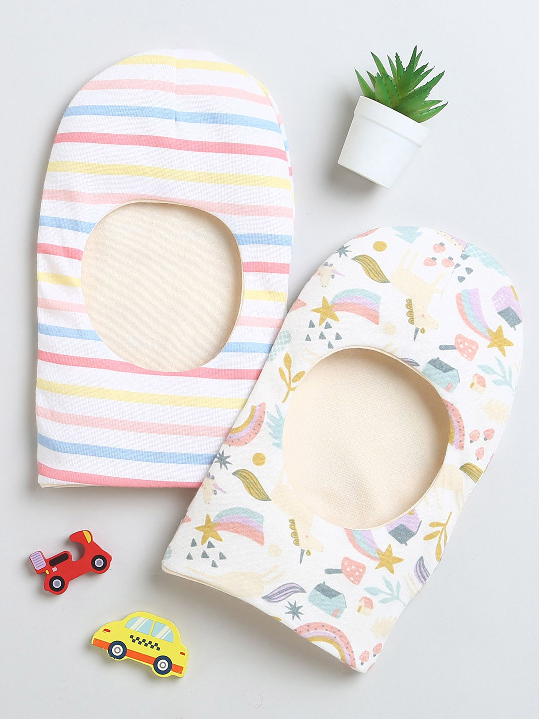 BUMZEE Boys Pack Of 2 Printed Cotton Reversible Monkey Caps