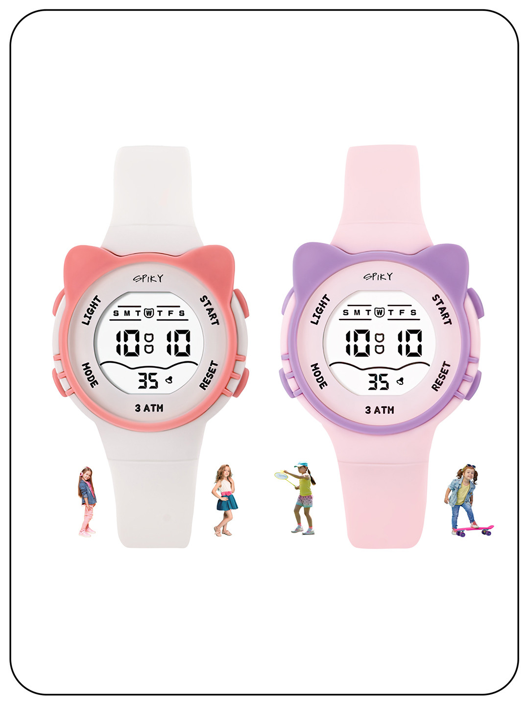 Spiky Kids Pack Of 2 Embellished Dial & Textured Straps Digital Watch Combo_EVA12_PnkWht