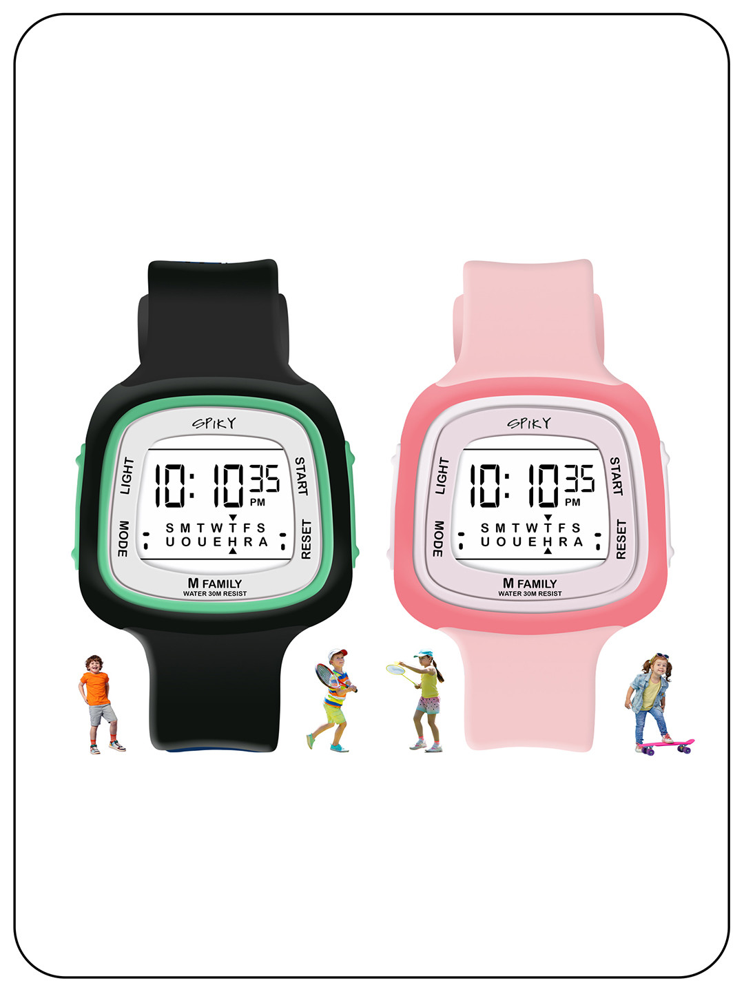 Spiky Kids Pack Of 2 Dial & Straps Digital Multi Function Watch Combo_EVA16_BlkPnk
