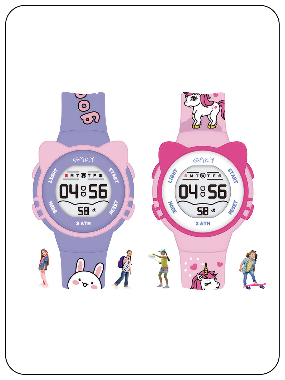 Spiky Kids Set of 2 Silicon Strap Analogue Multi Function Watch Combo_EVA17_PurPnk