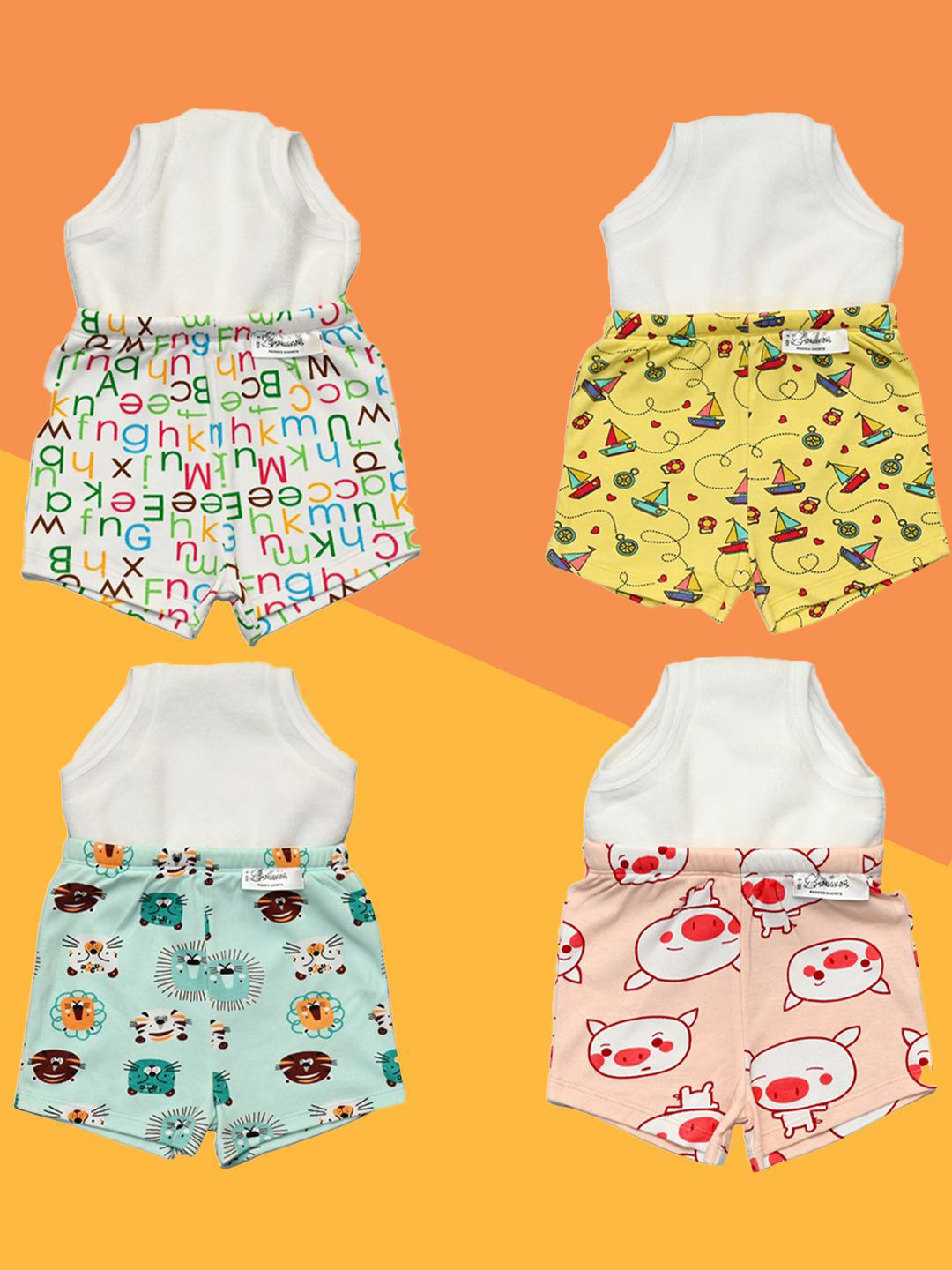 Snugkins Unisex Semi-waterproof Multicolor Potty Training Shorts Padded Pack of 4