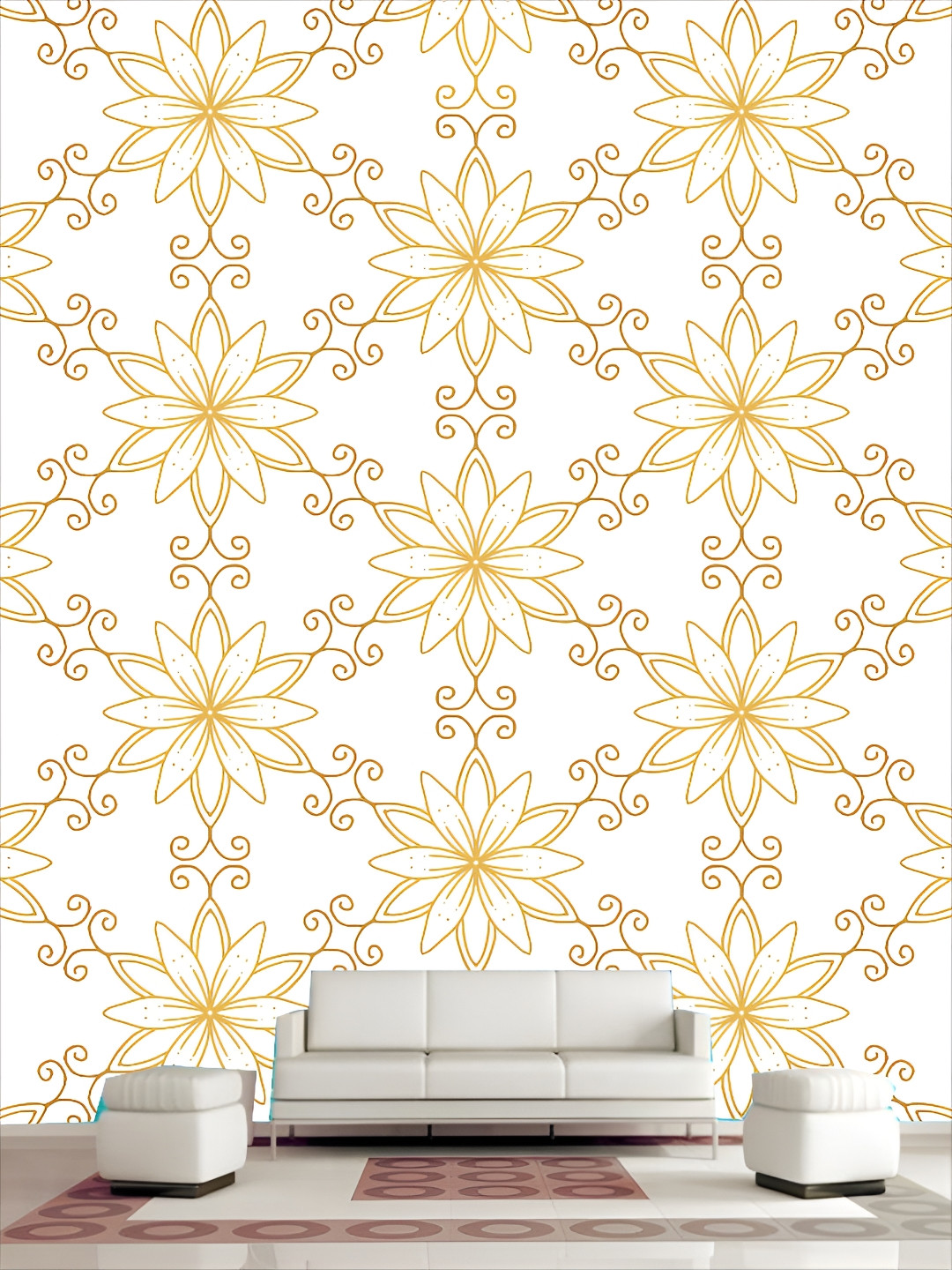 Aura White & Gold Abstract Printed Wall Stricker