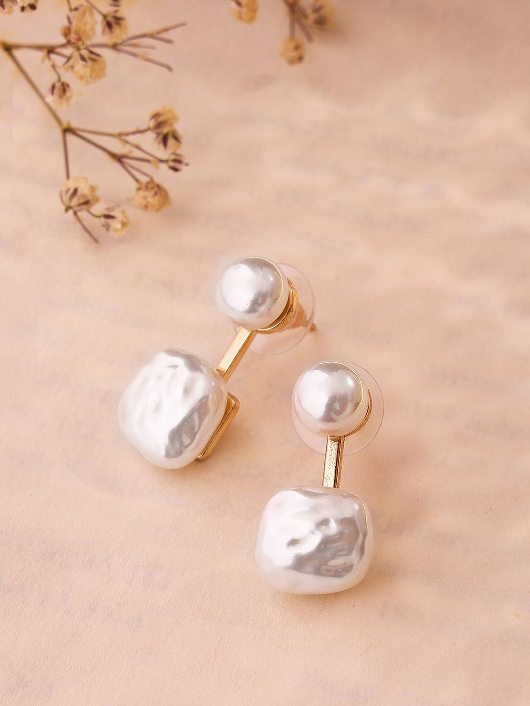 PRITA Artificial Beads Gold Plated Drop Earrings