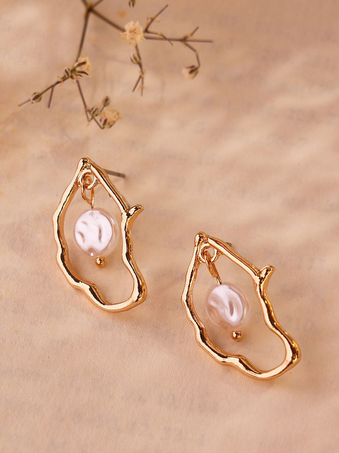 PRITA Artificial Beads Gold Plated Drop Earrings