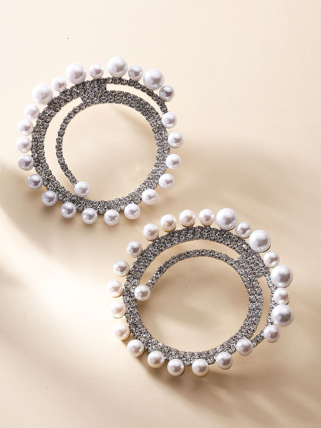 PRITA Silver Plated Pearls Beaded Circular Drop Earrings