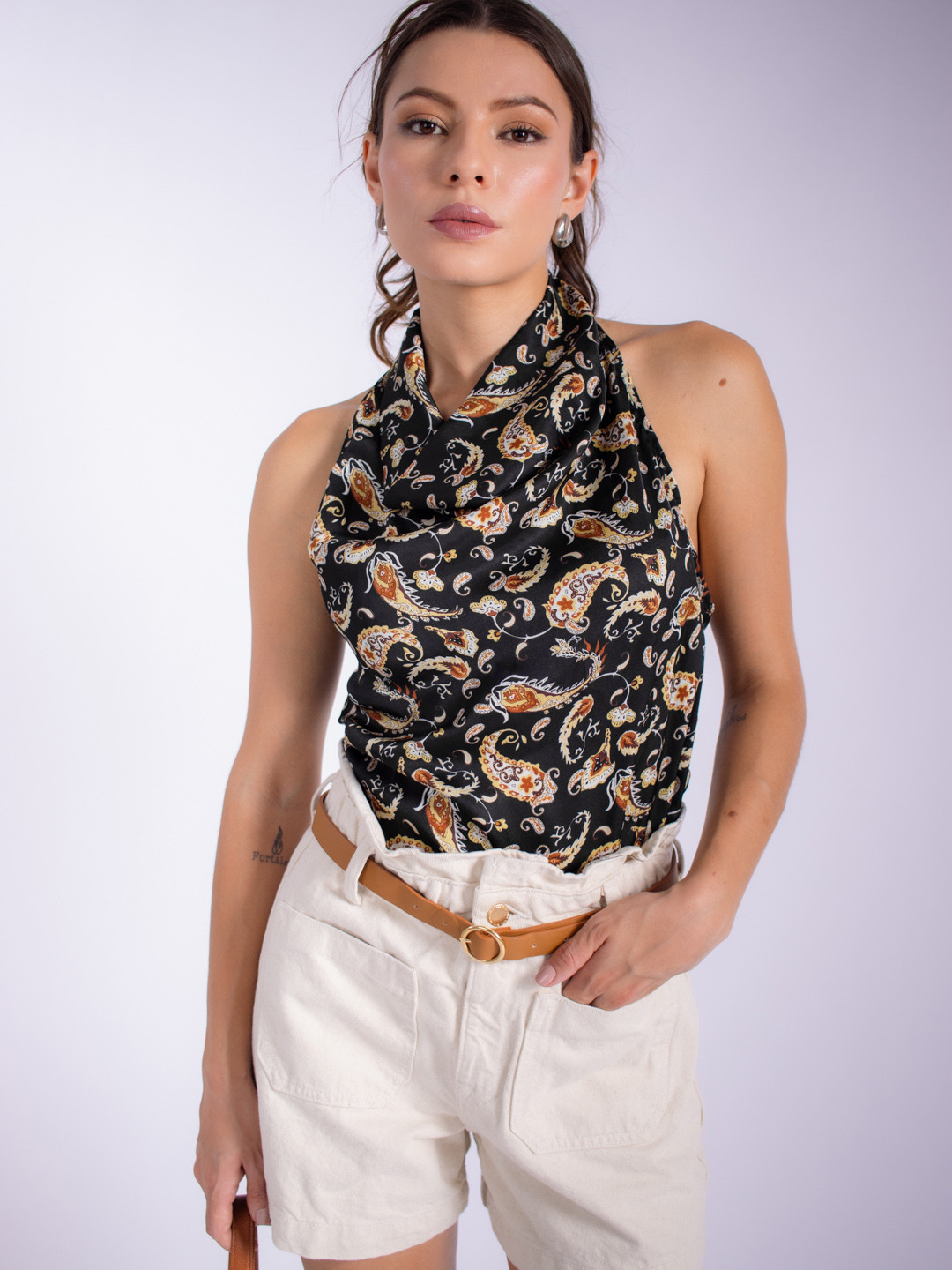 Stylecast X Hersheinbox Printed Halter Neck Backless Top