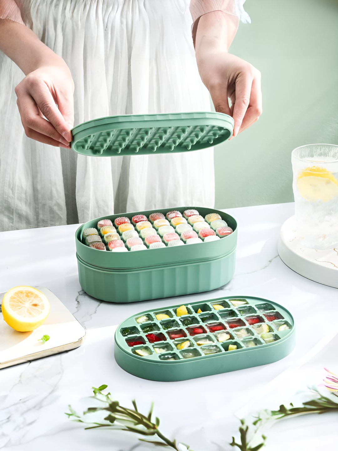 UMAI Green 2 Layer Ice Tray With Storage Box