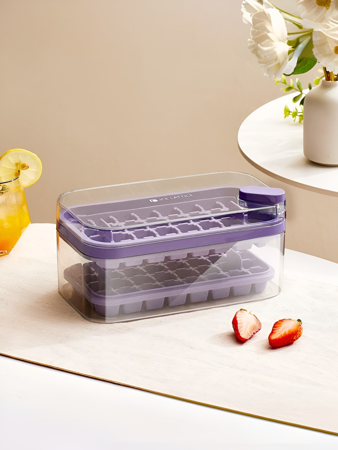 UMAI Purple Rectangular 2-Layer Ice Mould With Storage Box