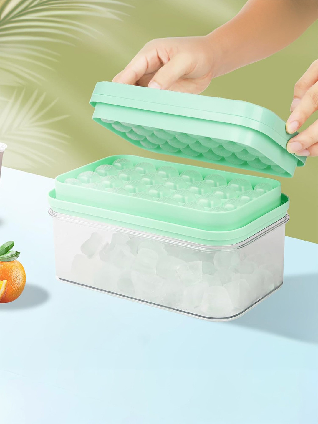 UMAI Green 2 Layer BPA Free Ice Cube Tray With Storage Box & Ice Scoop