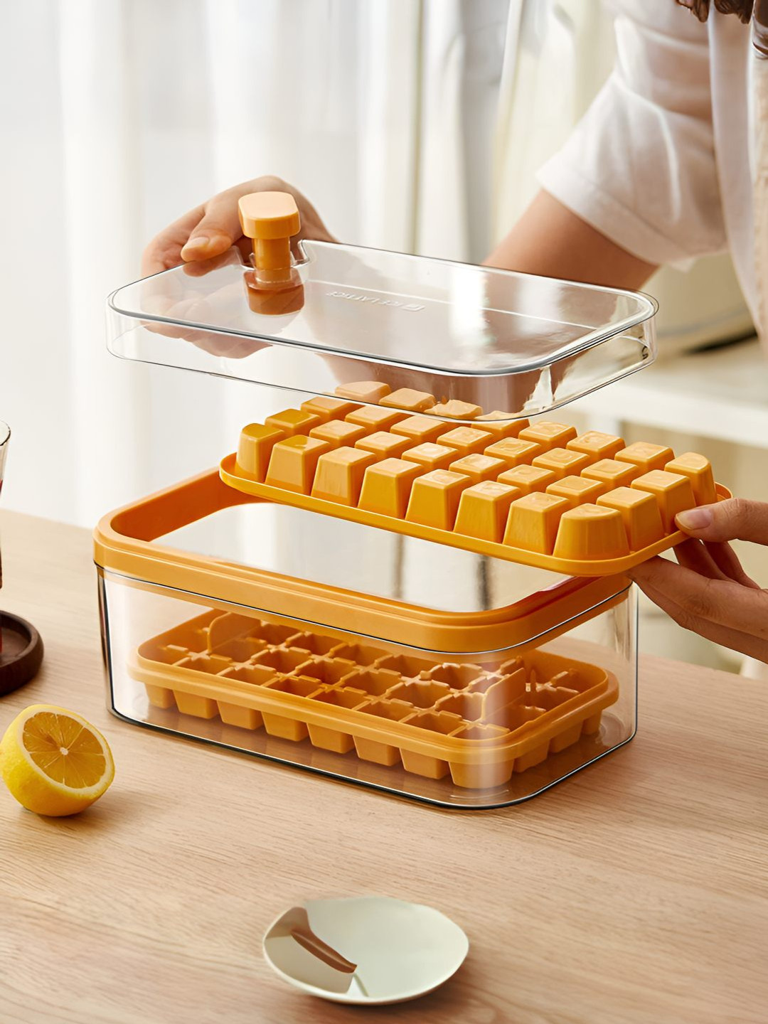 UMAI Orange Rectangular 2-Layer Ice Mould With Storage Box