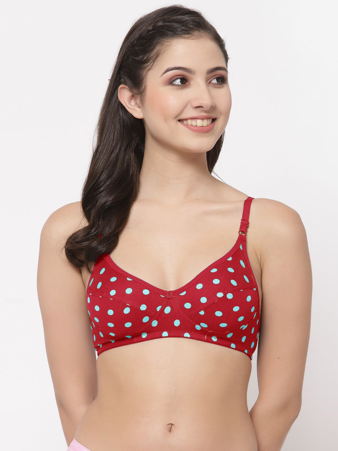 Docare Polka Dot Printed Full Coverage Non Padded Non-Wired Everyday Bra - All Day Comfort