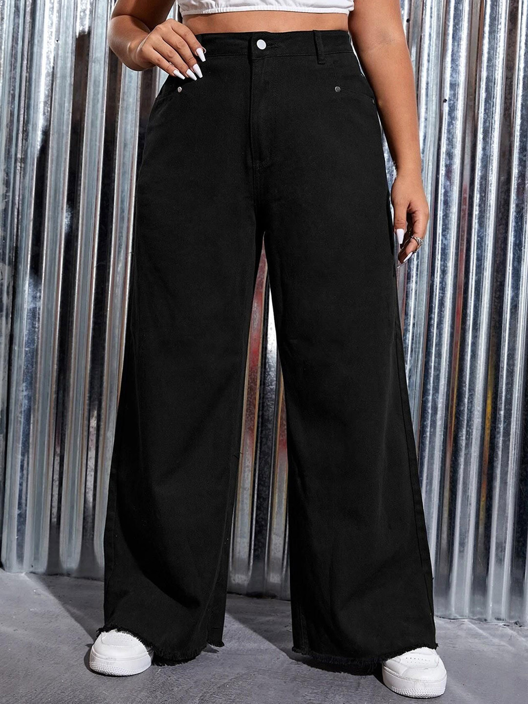 CURVE BY KOTTY Basics Plus Size Women Wide Leg High-Rise Clean Look Stretchable Jeans