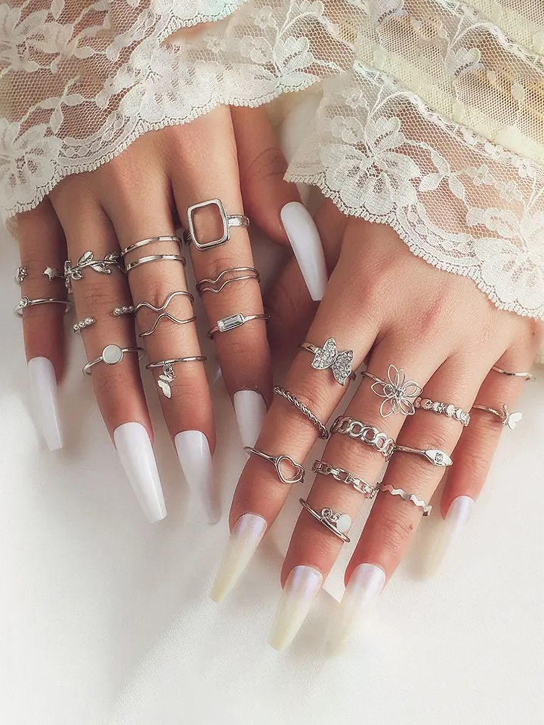 Designs By JEWELS GALAXY Set Of 23 Silver-Plated Finger Rings