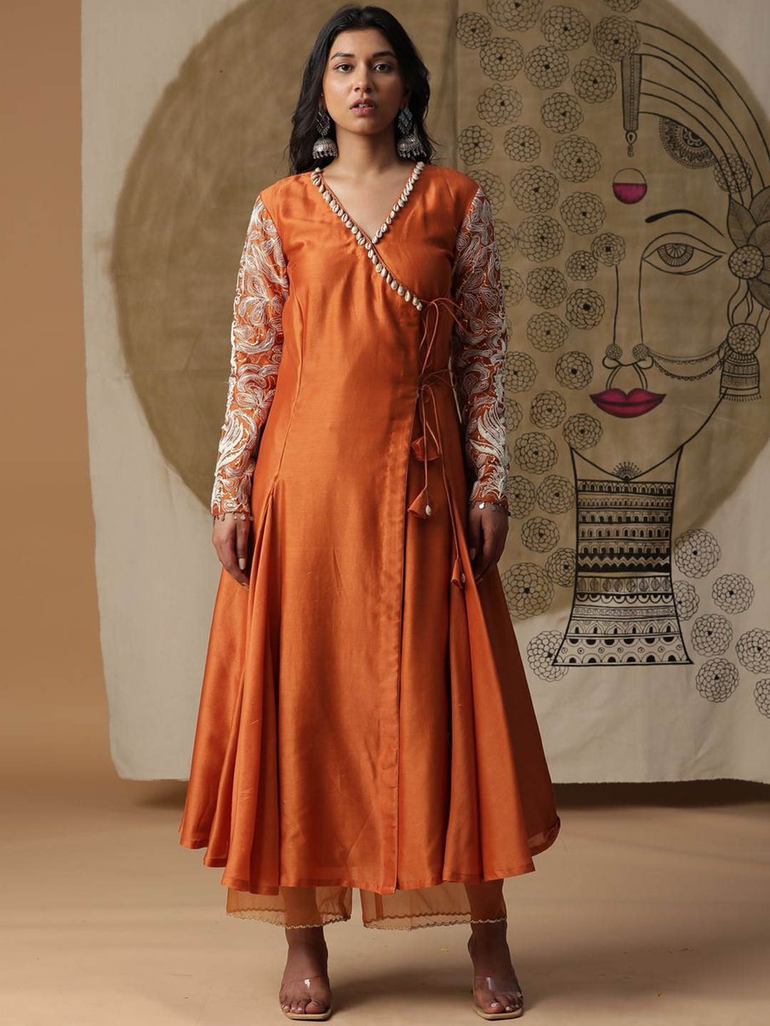 ARPITA SULAKSHANA Beads & Stones Angrakha Chanderi Silk Anarkali Kurta & Palazzo & Dupatta