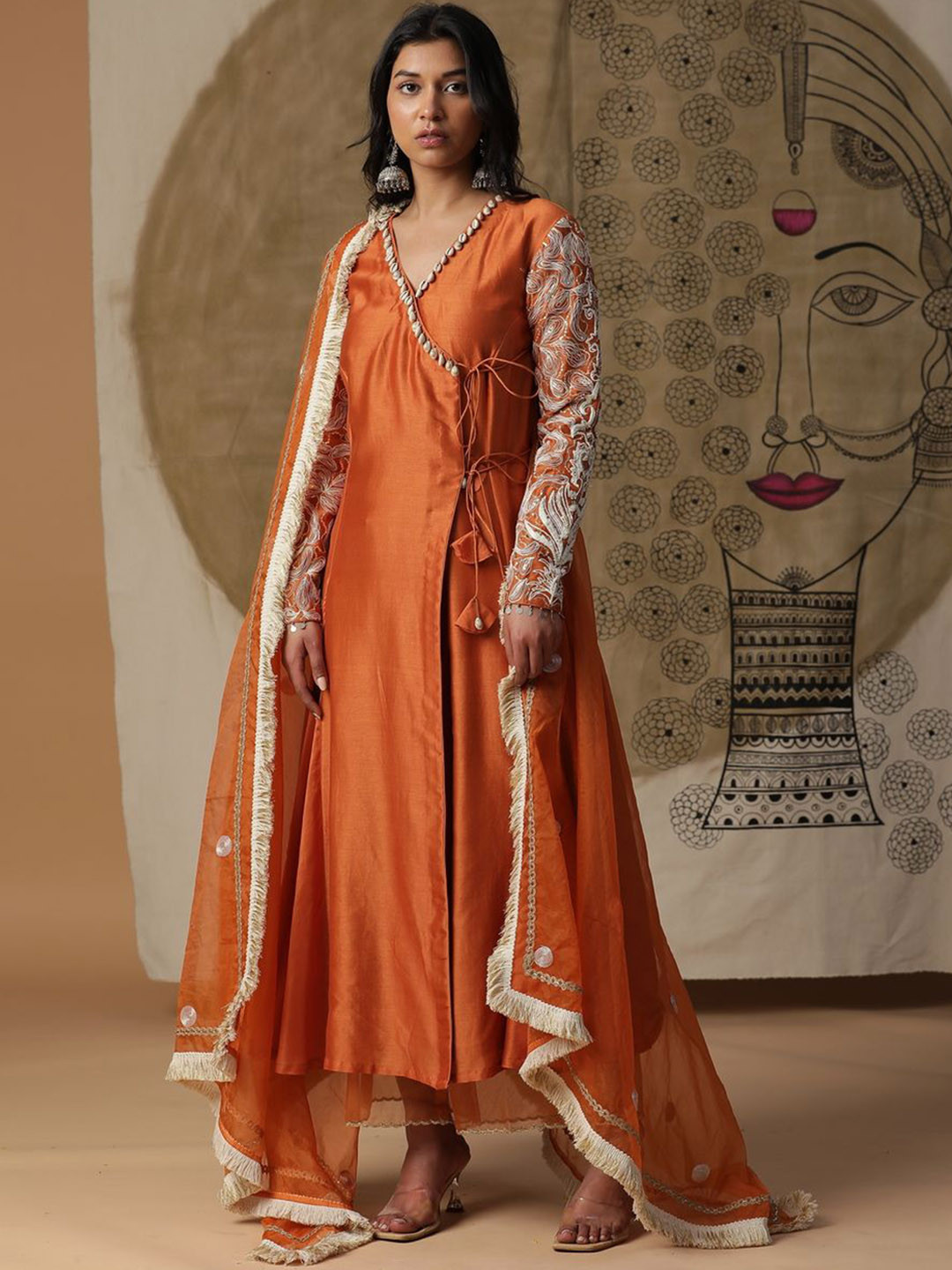 ARPITA SULAKSHANA Beads & Stones Angrakha Chanderi Silk Anarkali Kurta & Palazzo & Dupatta