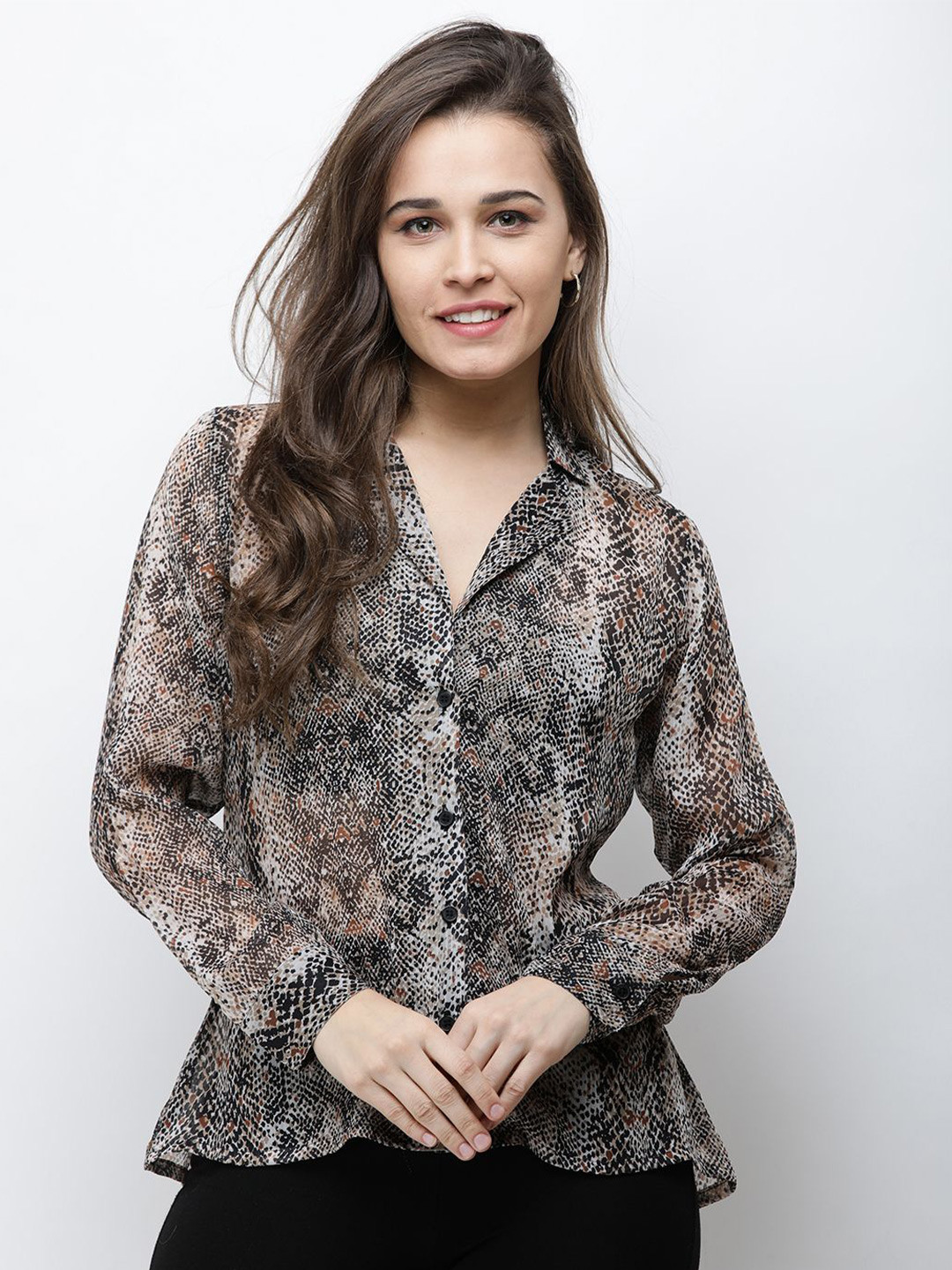 BAESD India Slim  Animal Printed Georgette Spread Collar Slim Fit Casual Shirt