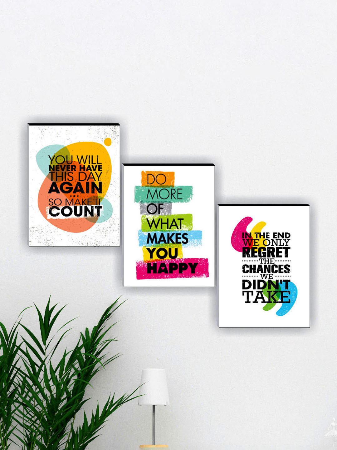 Aura White & Green 3 Pieces Wooden Cartoon Characters Wall Art