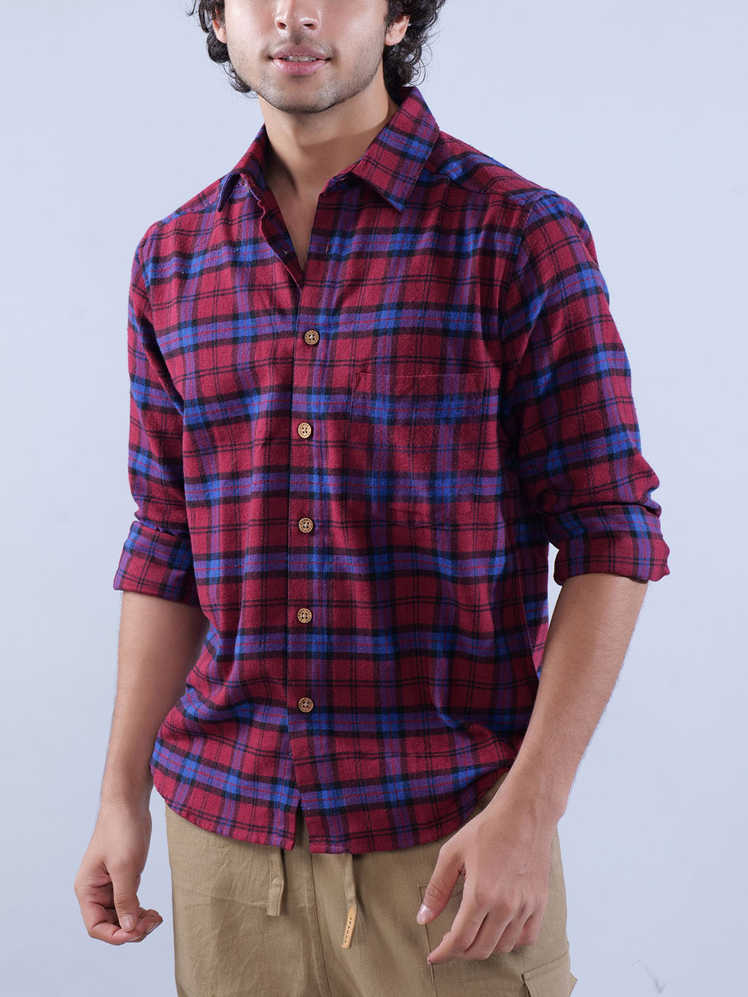 BOMBAY TROOPER Men Classic Red and Blue Checked Opaque Casual Shirt