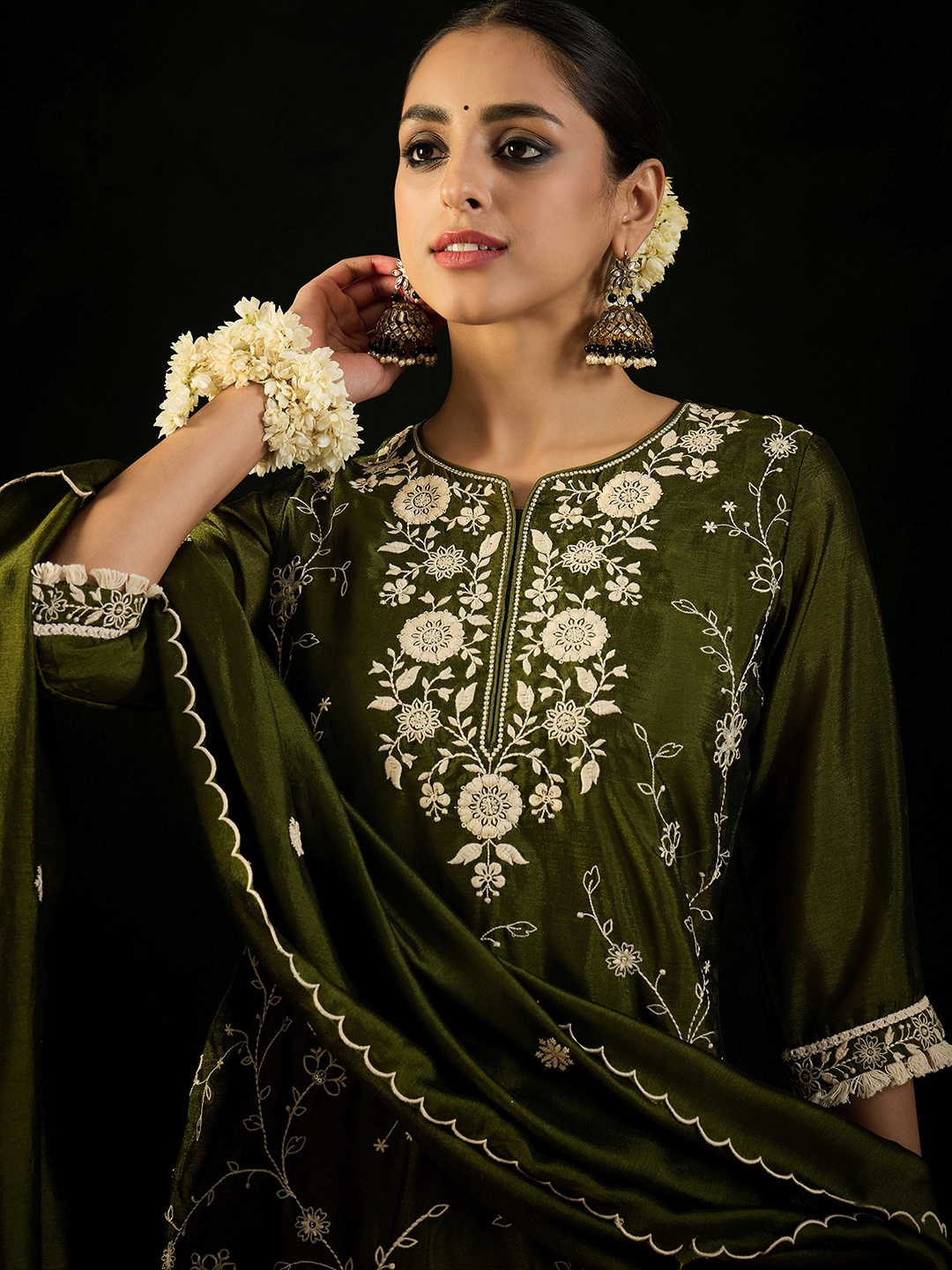 Indo Era Ethnic Motifs Embroidered Straight Kurta With Trousers & Dupatta - Kurta Sets for Women 29835712 | Myntra