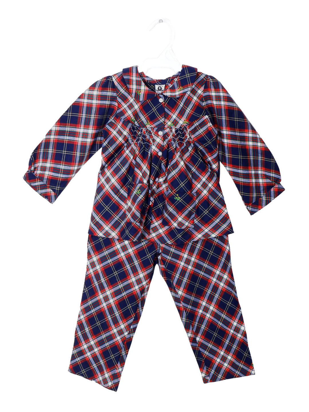 BAESD Girls Checked Peter Pan Collar Top With Pyjamas