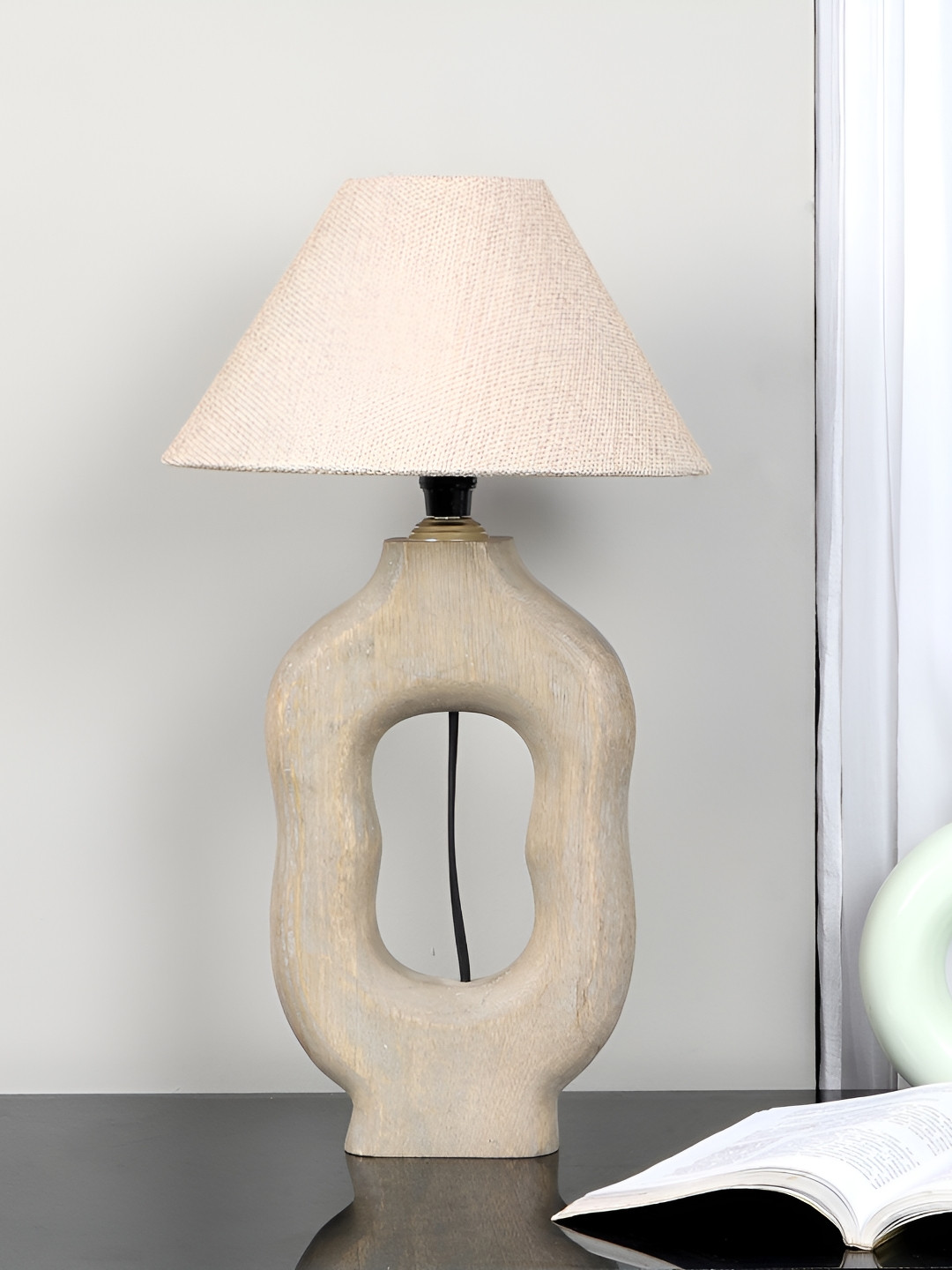 TU CASA Beige Wooden Frusturical Shaped Table Lamp
