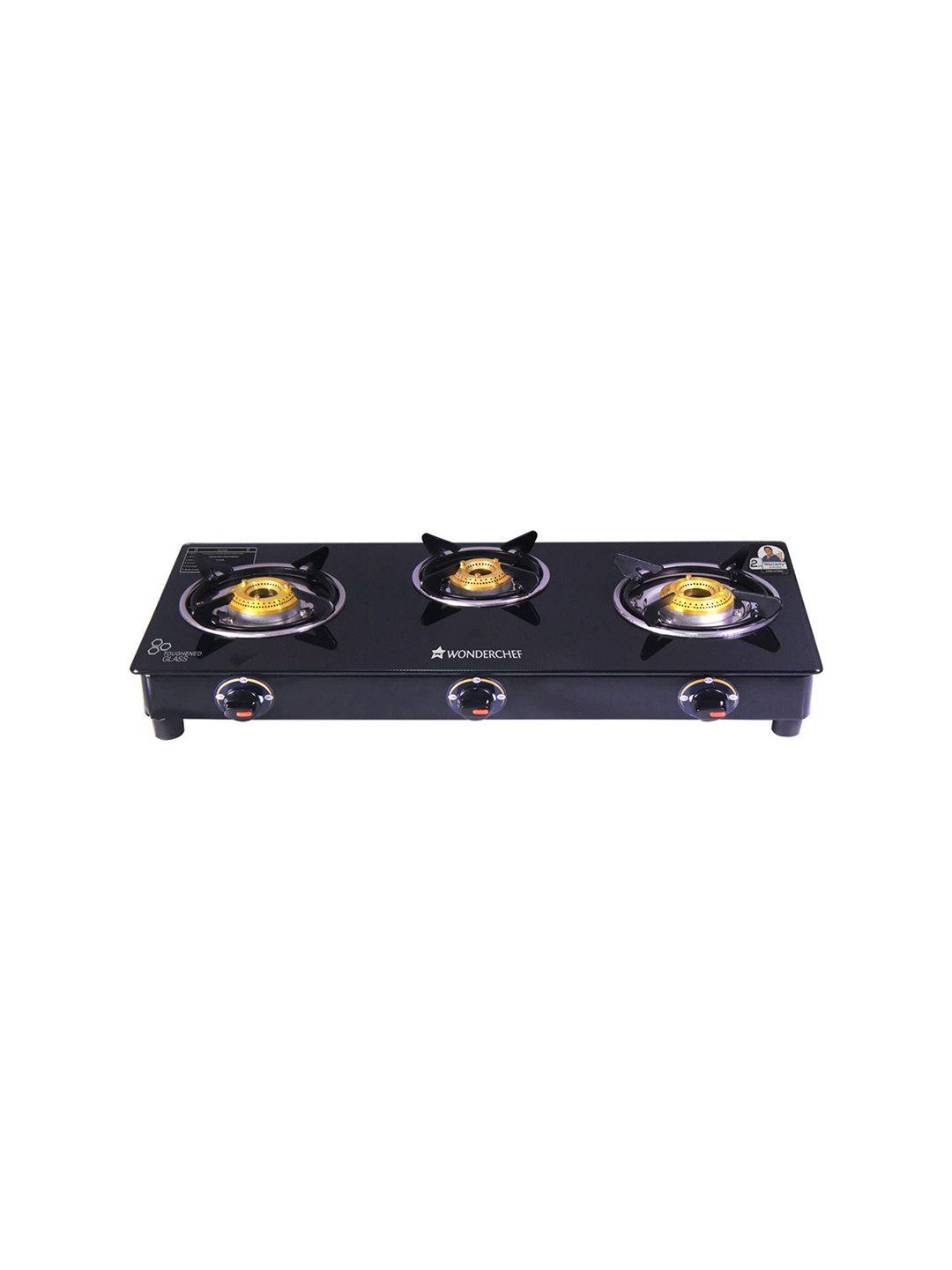 Wonderchef Ultima Black Glass 3 Burner Manual Gas Stove