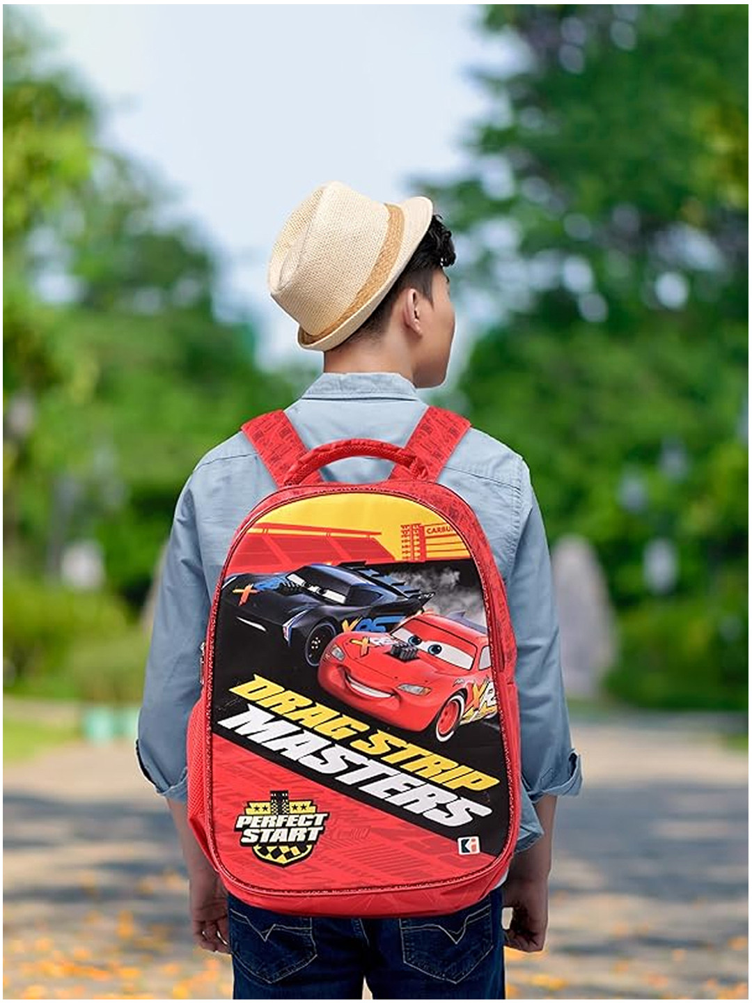 Kuber Industries Red Disney Car school college bags for boys and girls Water resistant