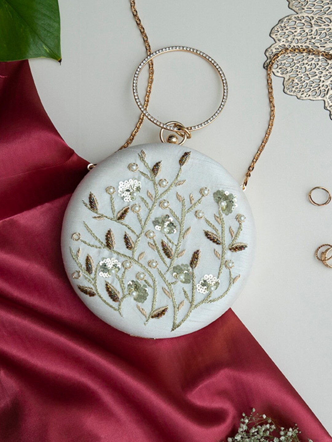 THE TAN CLAN Falaq Embroidered Pearls Beaded Box Clutch