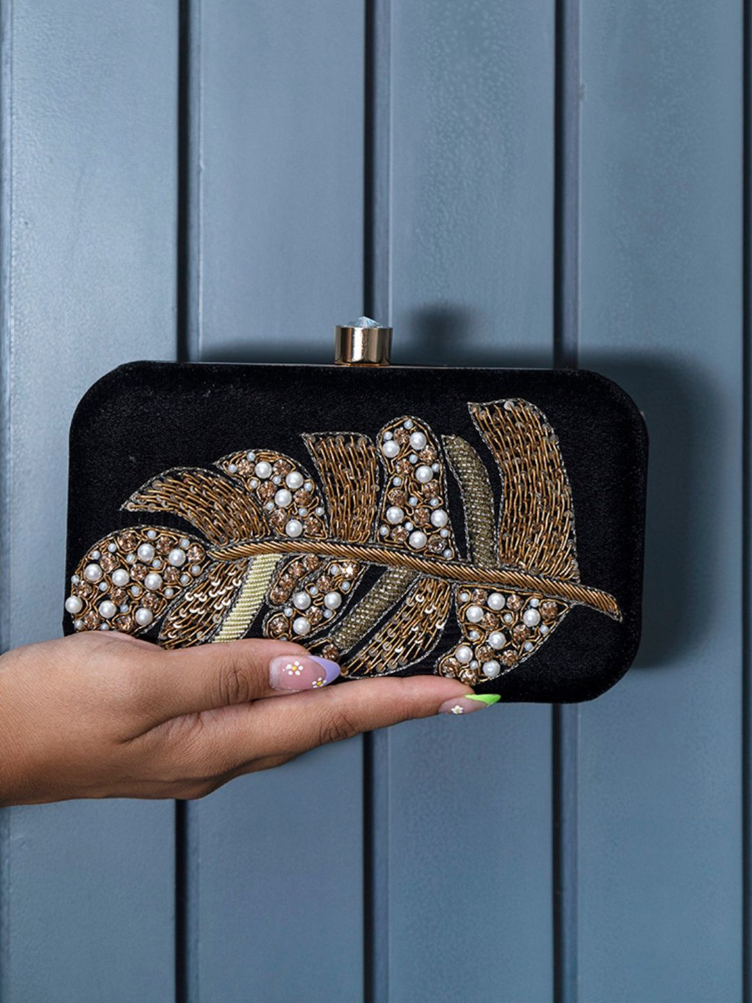 THE TAN CLAN Afrah Embroidered Box Clutch