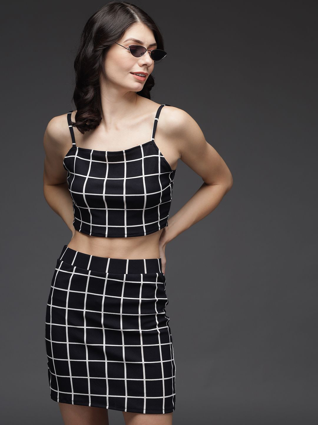 TANDUL Checked Shoulder Straps Slip-On Co-ords