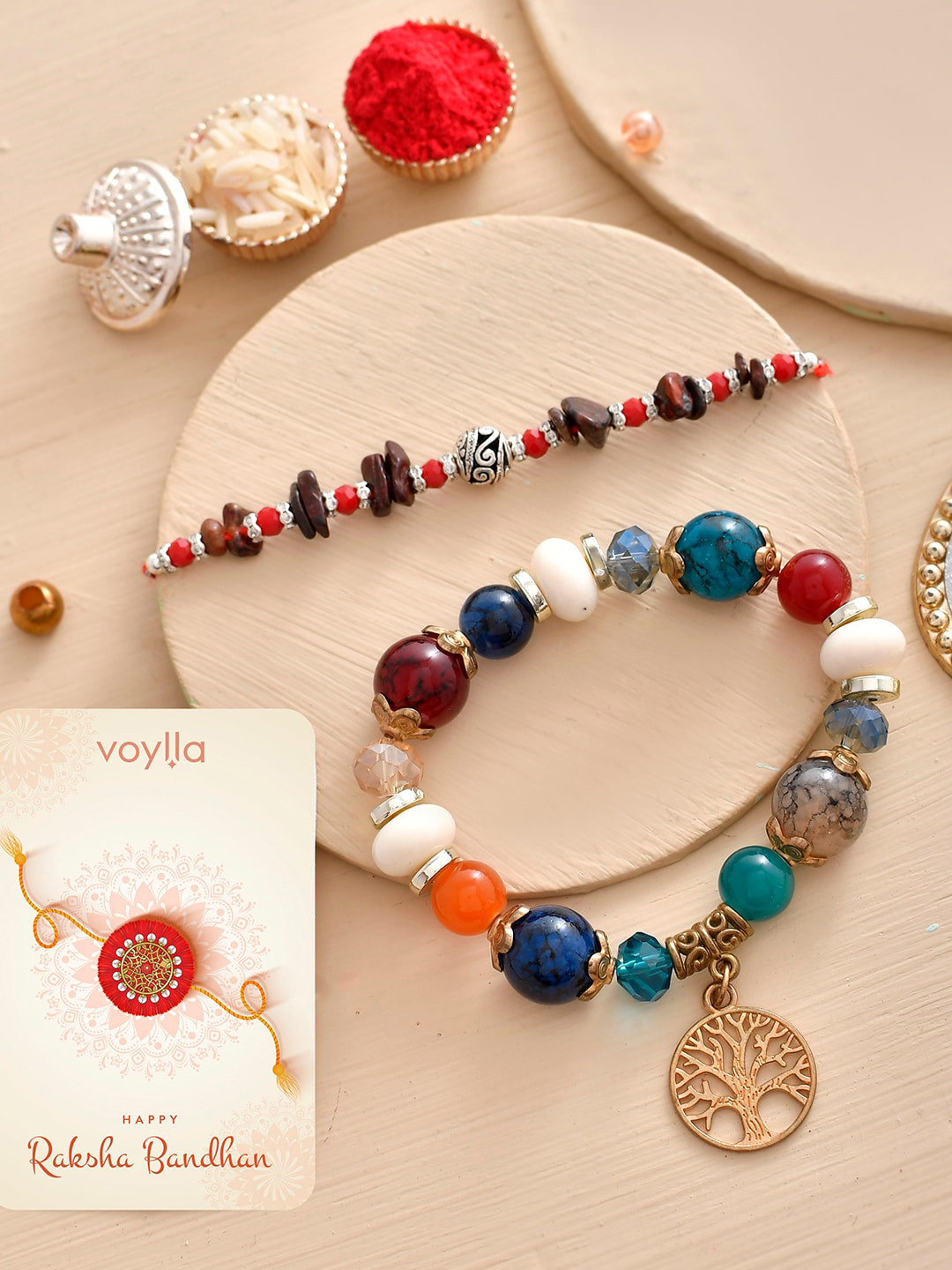 Beaded Rudraksha Bhaiya Bhabhi Rakhis