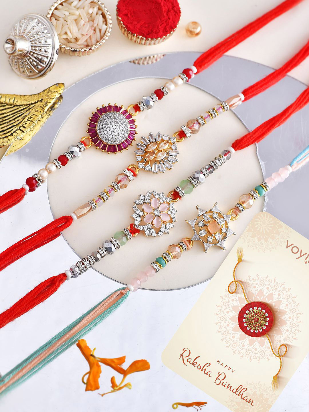 Voylla Men Pack of 4 Traditional Motifs Thread Rakhi