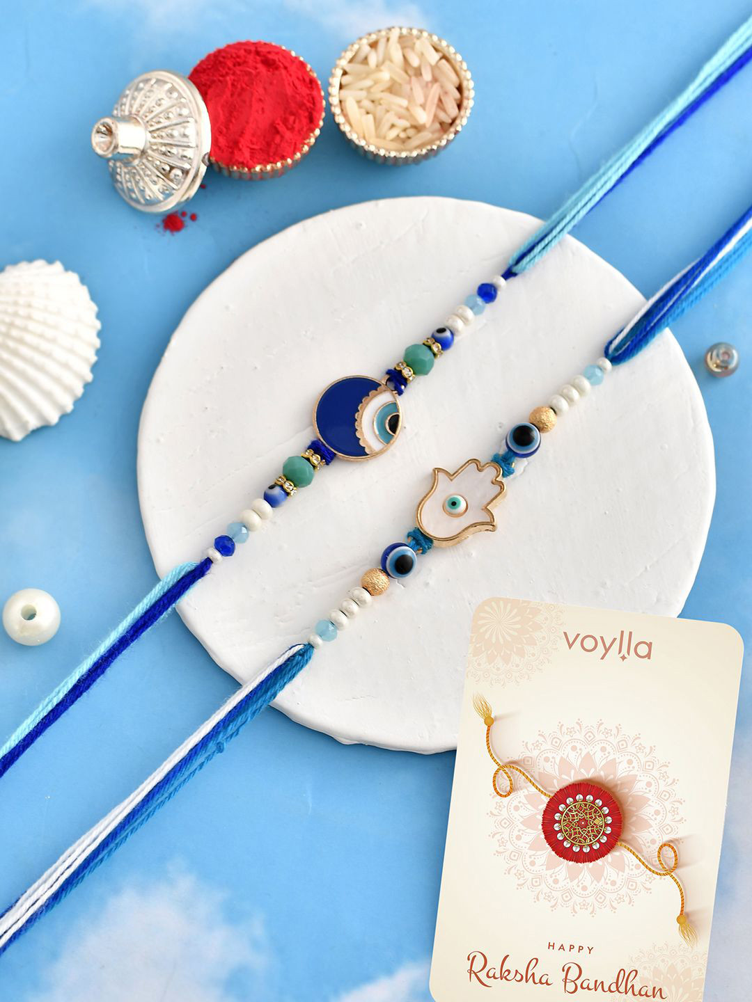 Voylla Pack Of 2 Evil Eye Hamsa Charms Men's Rakhis