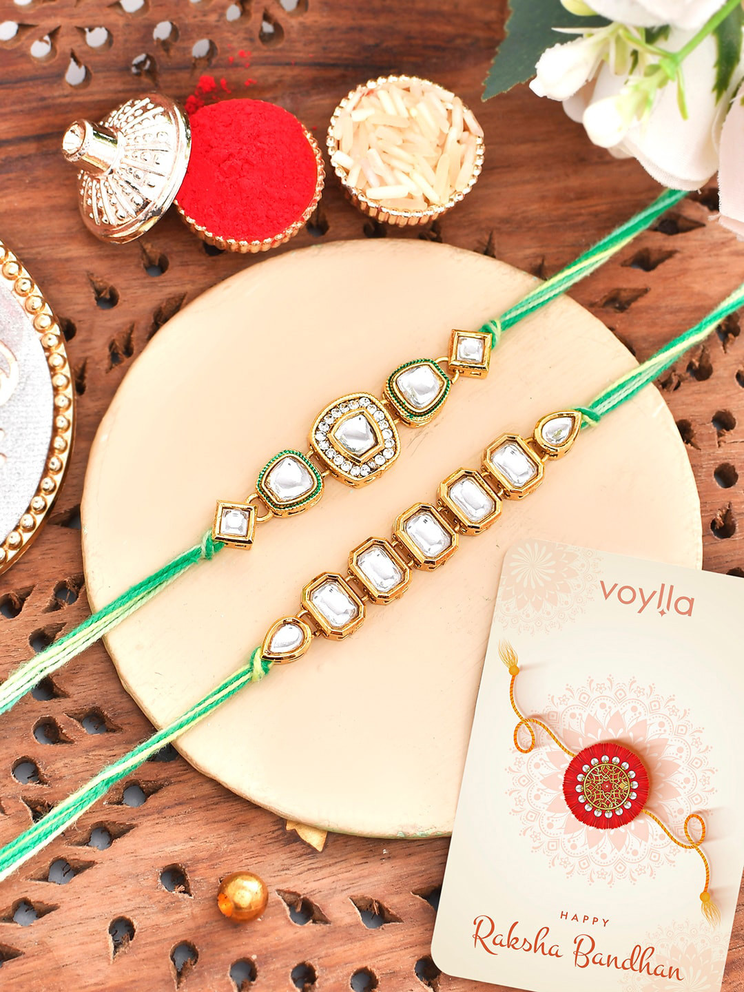 Voylla Faux Kundan Traditional Thread Rakhi