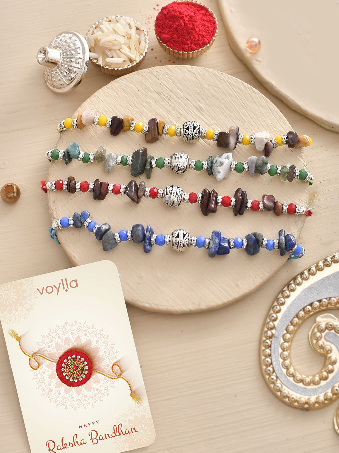 Voylla Pack Of 4 Men Beaded Colourful Rakhi