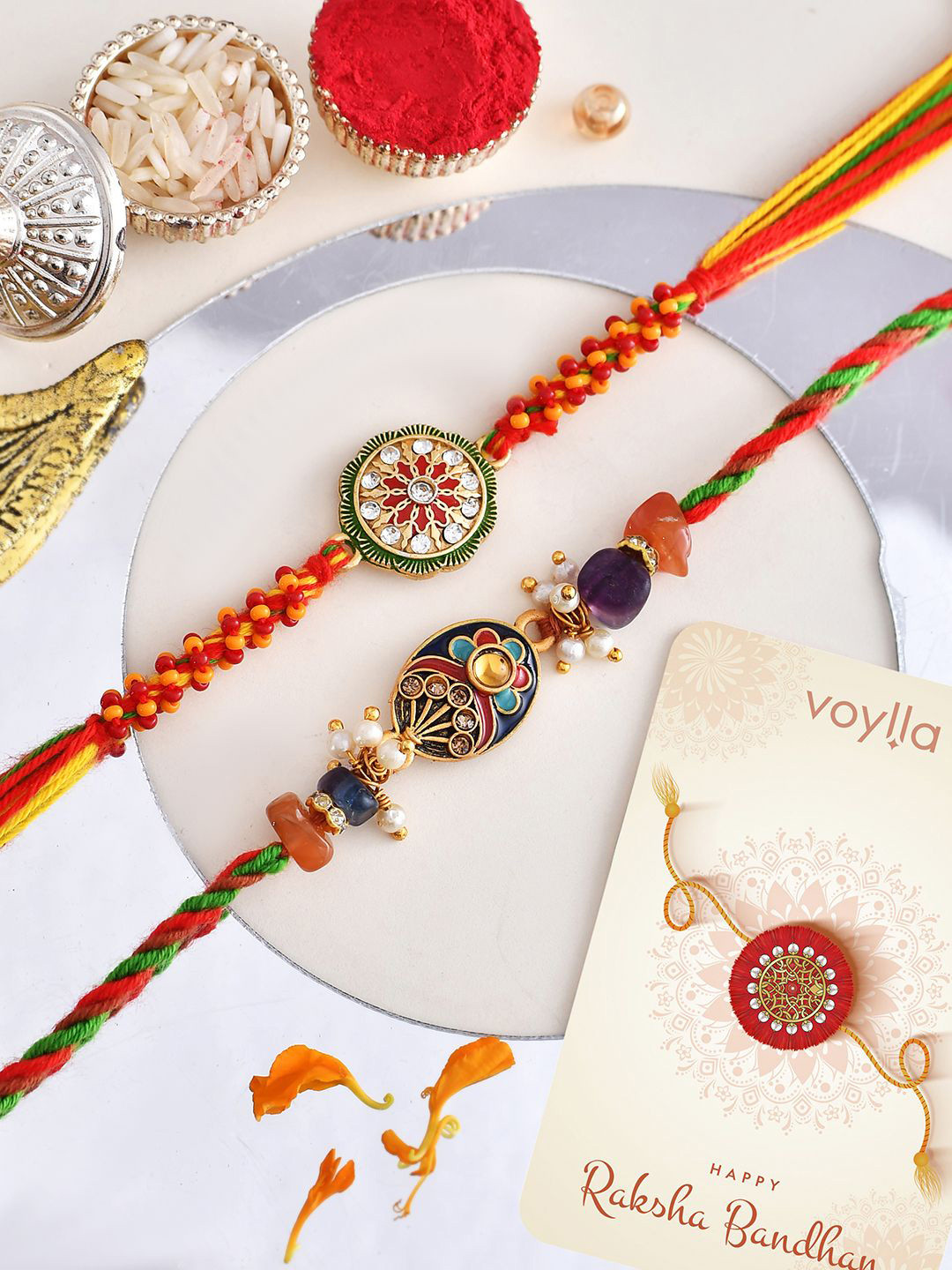 Voylla Men Set Of 2 Traditional Motifs Thread Rakhis