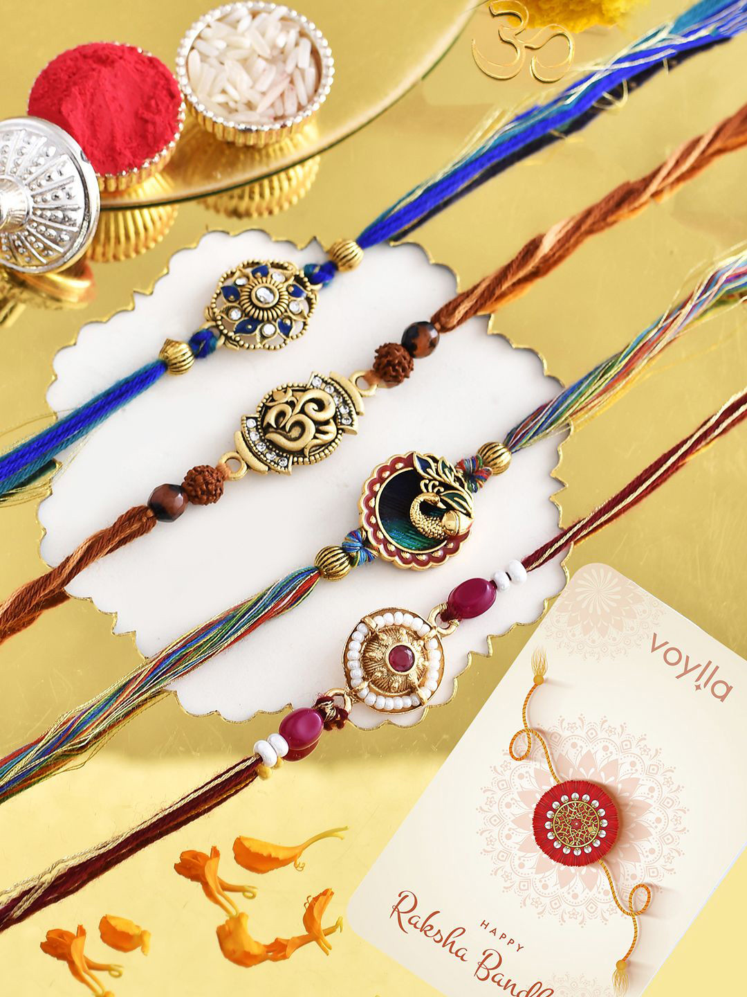 Voylla Men Set Of 4 Traditional and Divine Motifs Thread Rakhis
