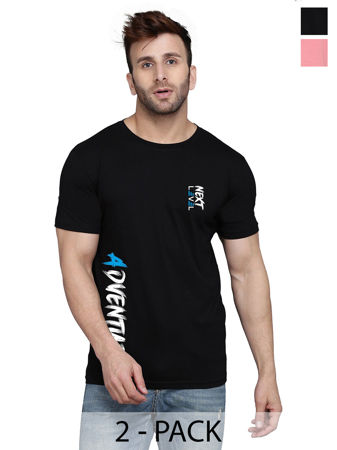 SLOWLORIS Men Typography Round Neck T-shirt Pack