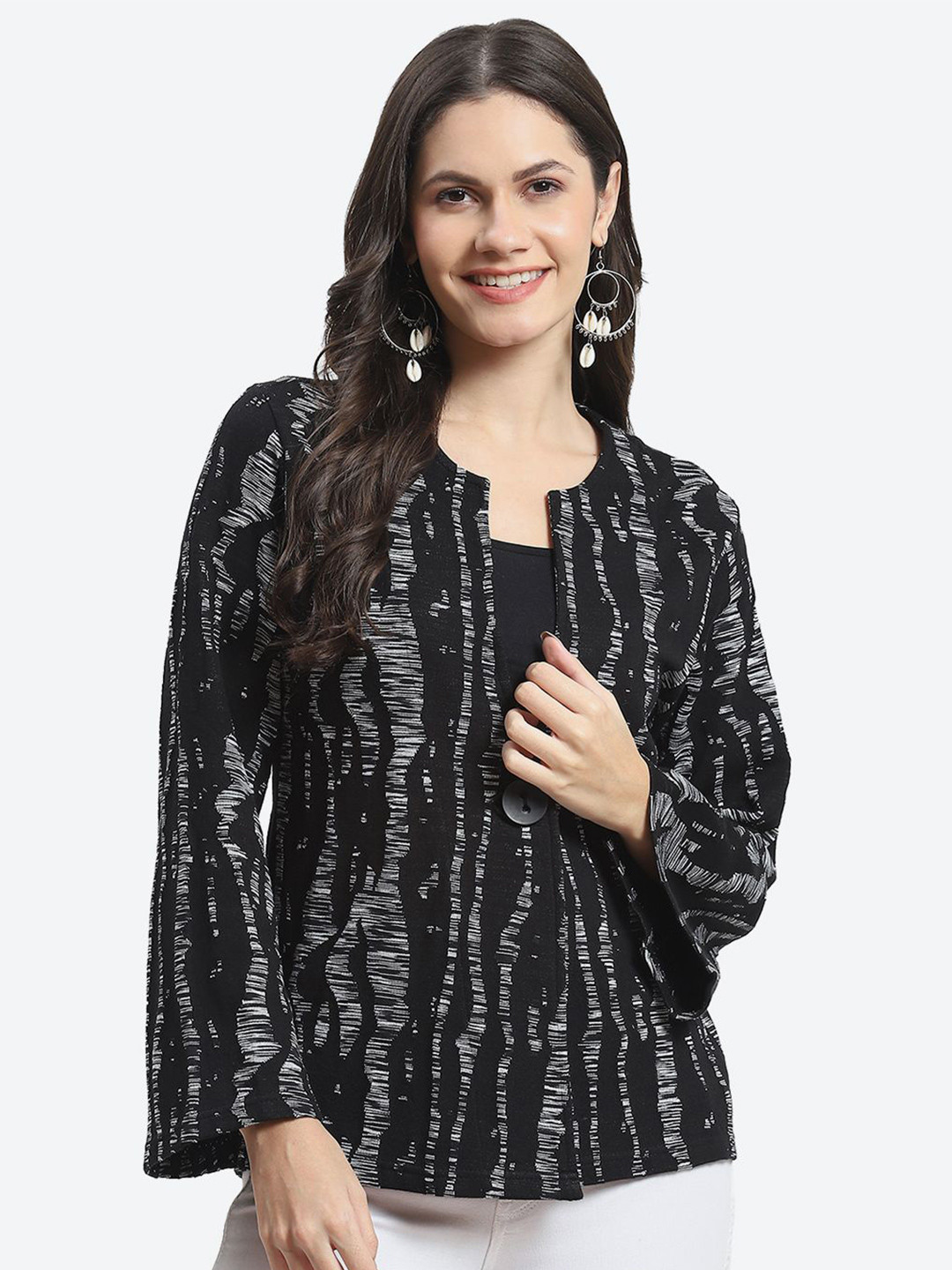 Kurti's by Menka Abstract Dyed Round Neck Long Sleeves Pure Cotton Top