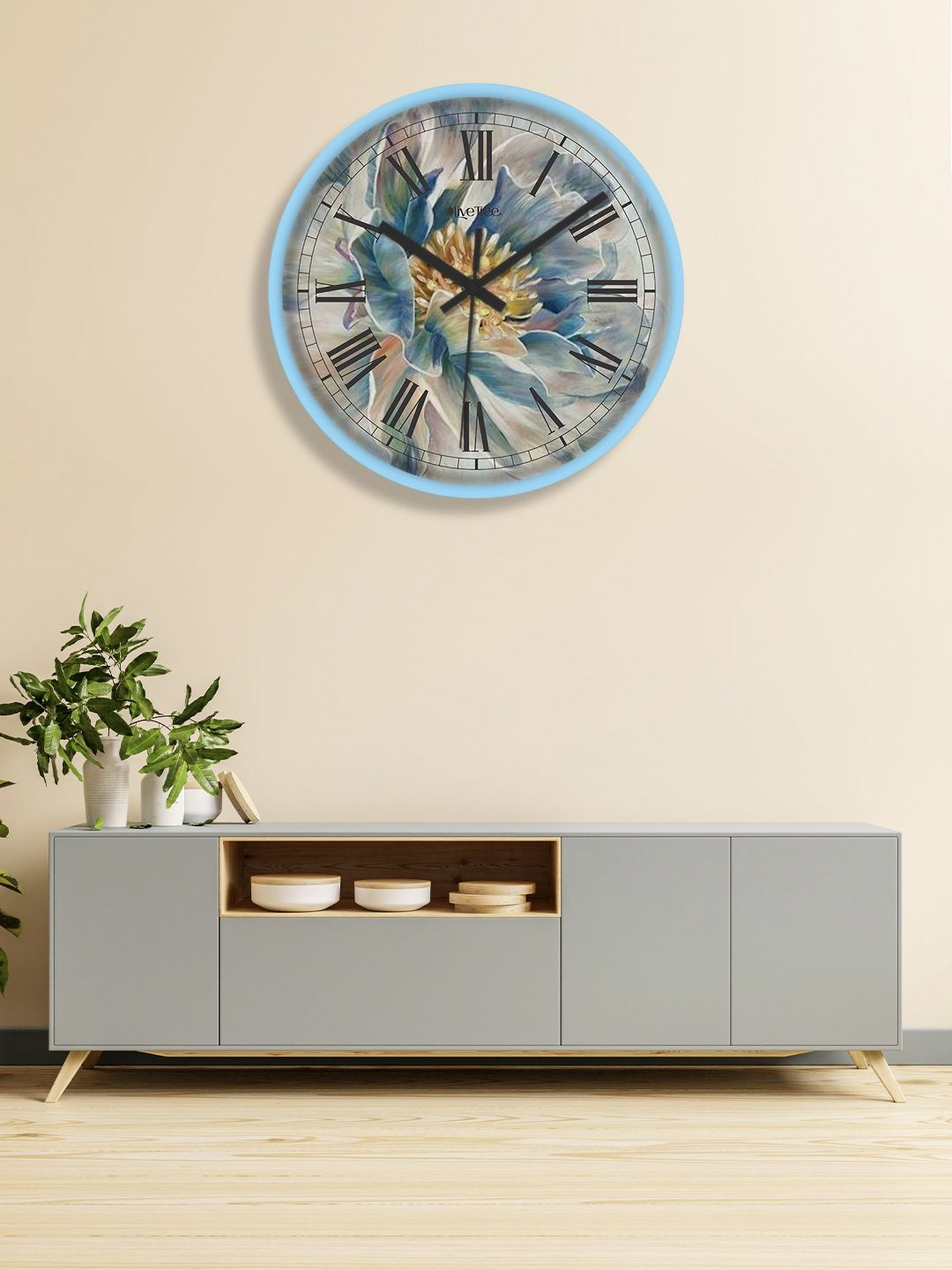 OLIVE TREE Blue & Black Printed Analogue Contemporary Wall Clock