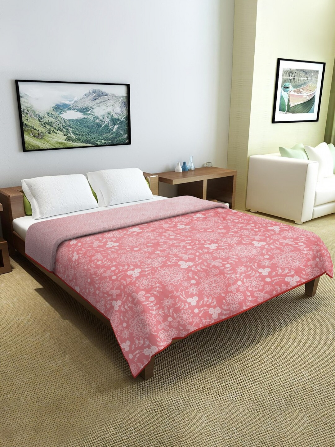 Cortina Rose & White Floral Microfiber AC Room Reversible Single Bed Dohar