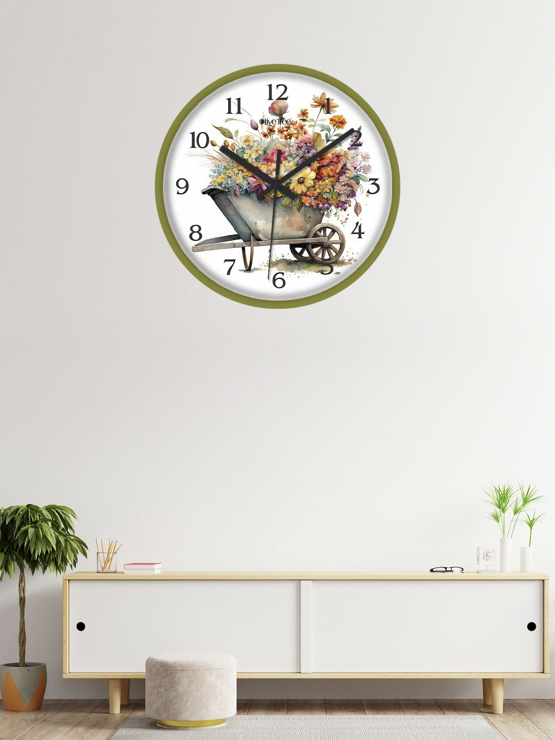 OLIVE TREE Olive Plastic Silent Clock Round Battery Analogue Wall Clock-30.4cm